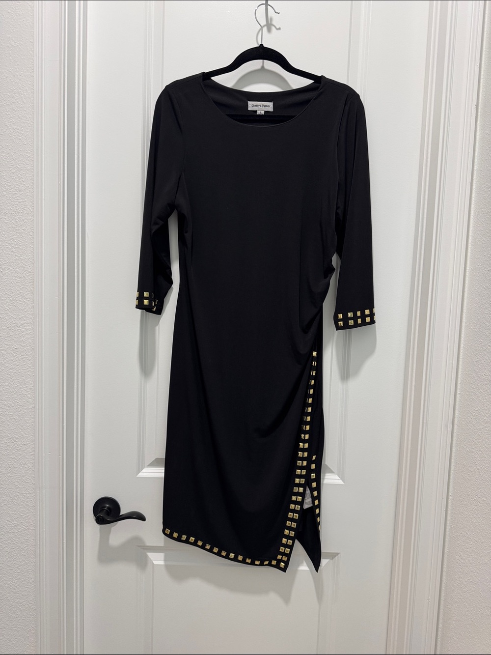 Studio 17 Black Midi Dress with Gold Stud Accents